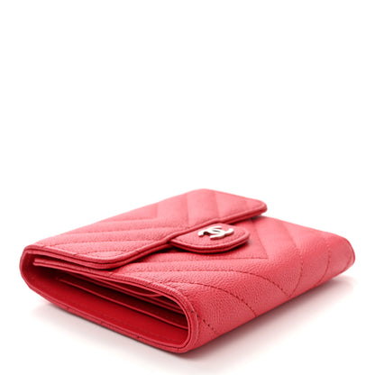 Chanel Caviar Chevron Quilted Compact Flap Wallet Red 4 of 9