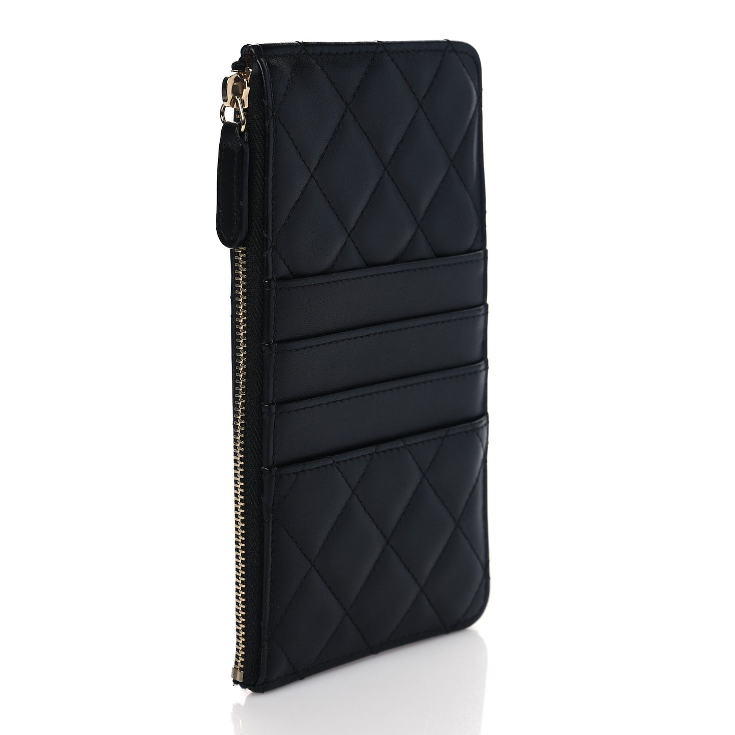 Lambskin Quilted Classic Flat Wallet Pouch Black