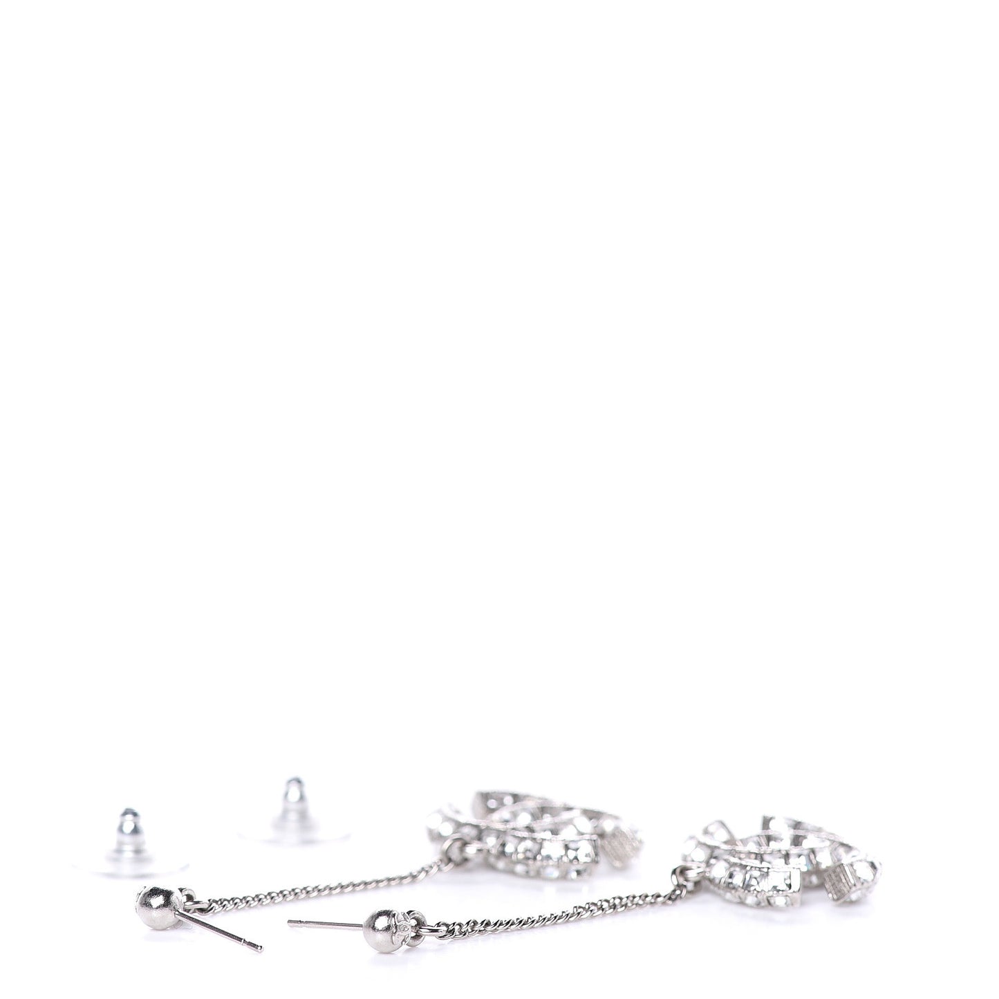 Baguette Crystal CC Drop Earrings Silver