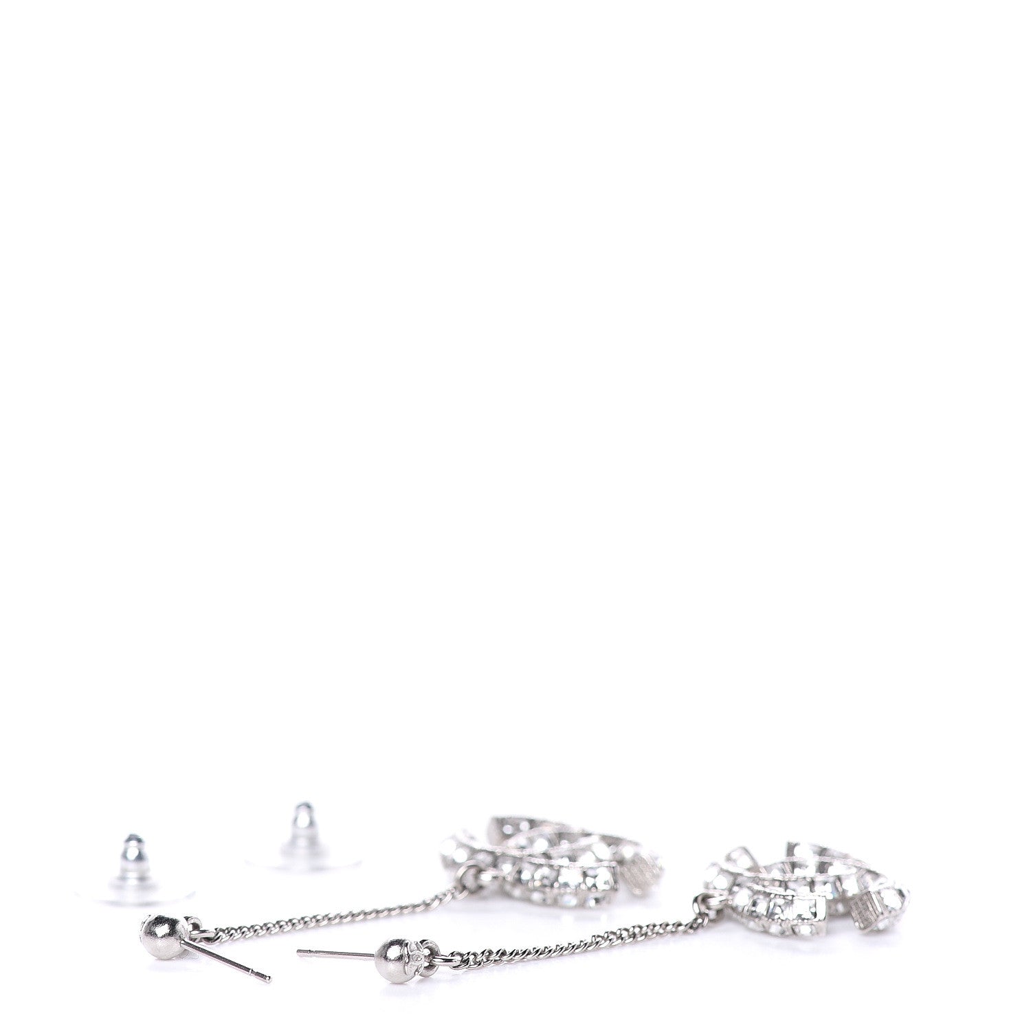 Chanel Baguette Crystal CC Drop Earrings Silver 3 of 4