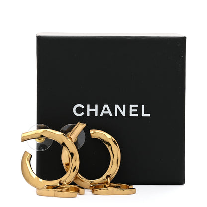 Chanel Metal Textured Hoop Drop CC Earrings Gold 5 of 5