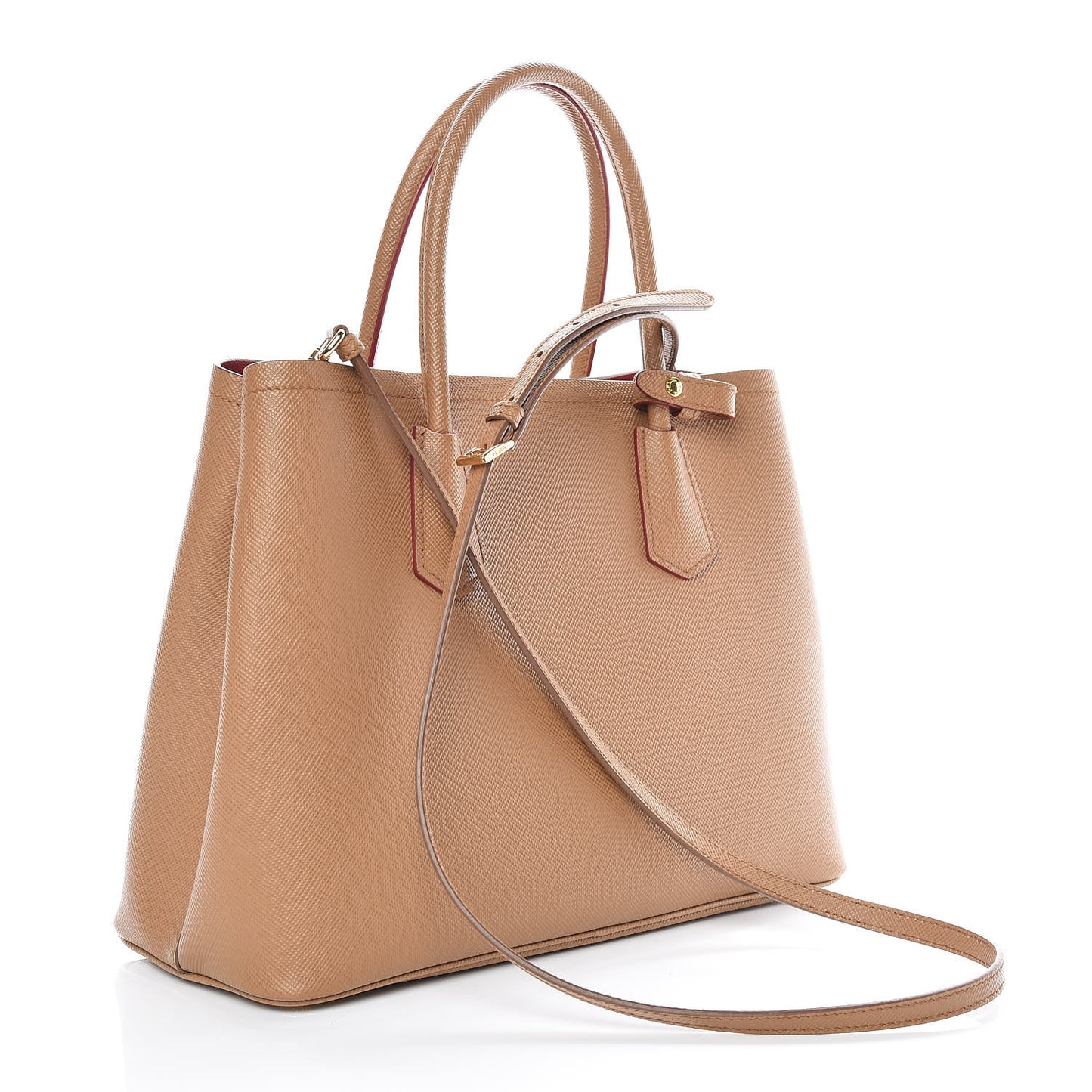 Saffiano Cuir Medium Double Bag Caramel Fuoco