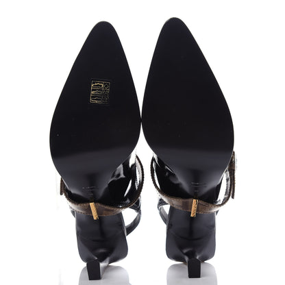 Fendi Glossy Neoprene Glazed Fabric FF FFrame Court Mary Jane Slingback Pumps 39 Black Tobacco Moro 6 of 10