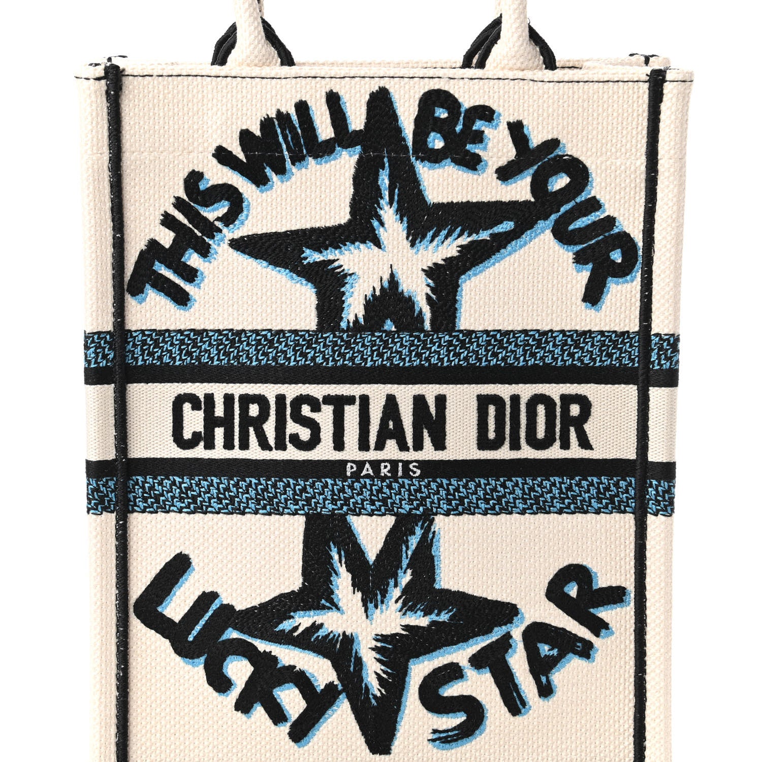 Christian Dior Canvas Embroidered Vertical Lucky Star Book Tote White Multicolor 10 of 10