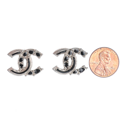 Chanel Enamel CC Earrings Black Silver 2 of 5