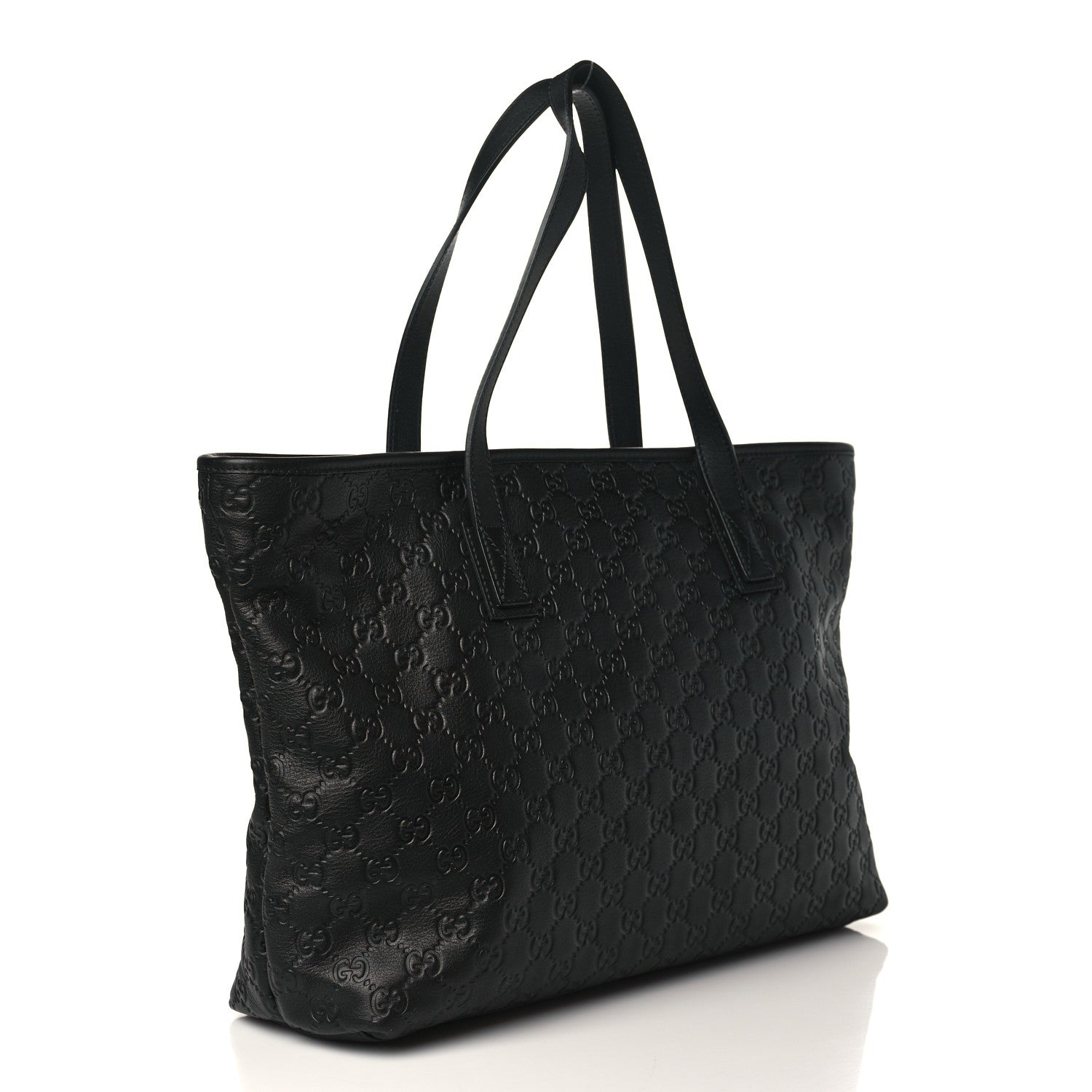 Gucci Guccissima Medium Zippered Shopping Tote Black 2 of 8