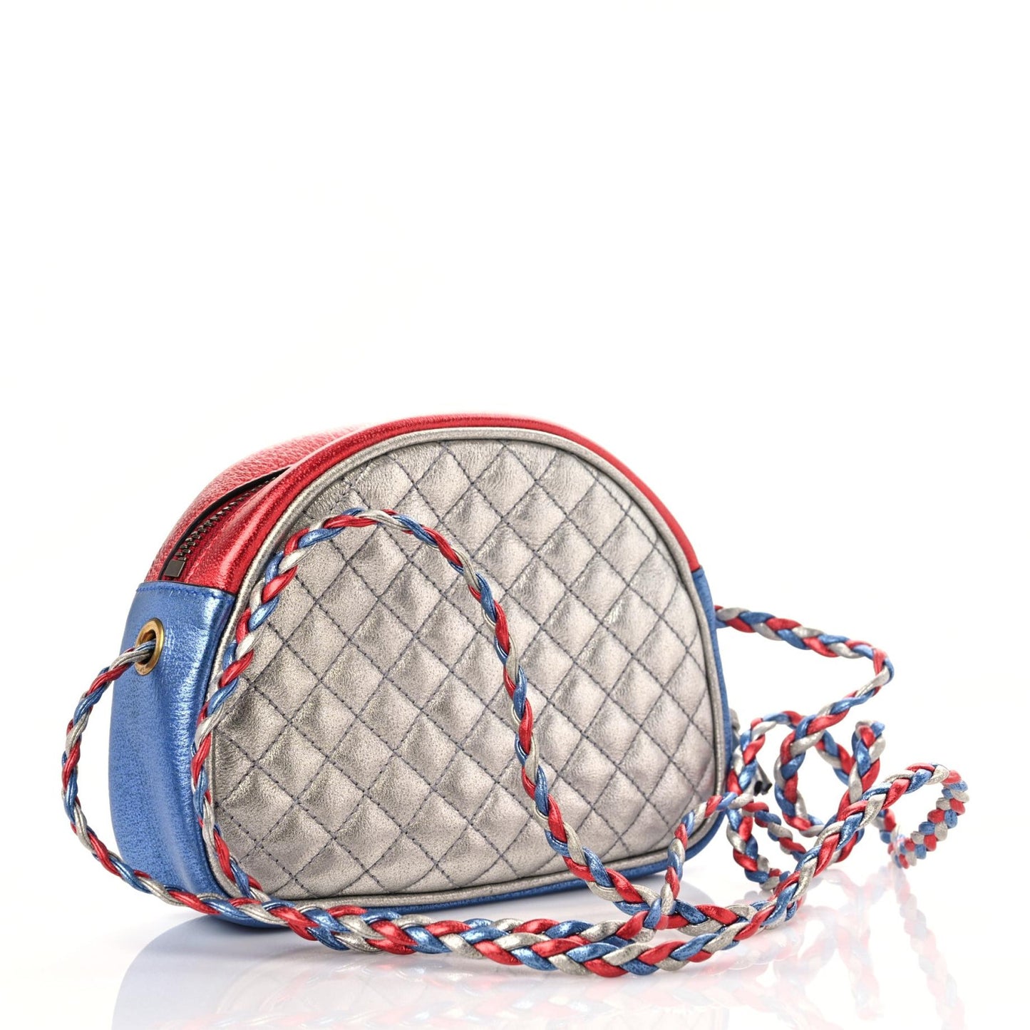 Laminated Nappa Trapuntata Mini Zumi Dome Shoulder Bag Rosso Marine Argento