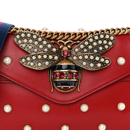 Gucci Nappa Pearl Studded Mini Queen Margaret Broadway Shoulder Bag Hibiscus Red 8 of 11