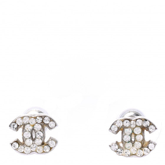 Chanel Crystal Timeless CC Earrings Silver 1 of 6