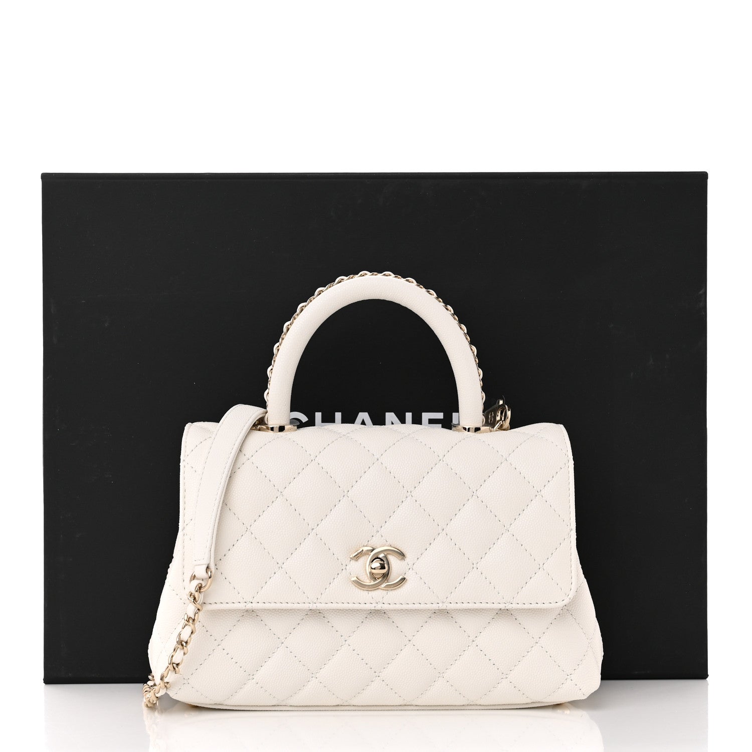 Chanel Caviar Quilted Mini Coco Chain Handle Flap White 11 of 11