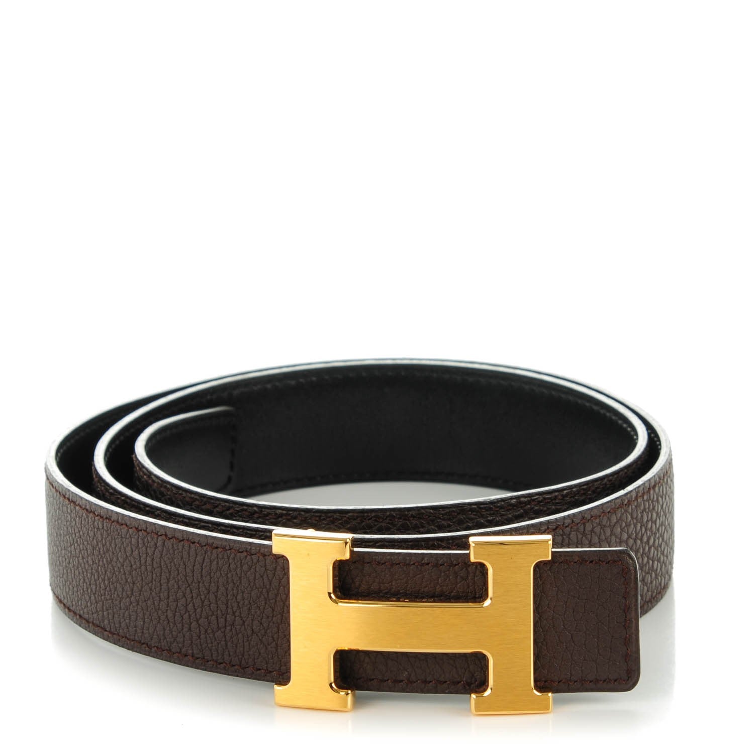 Hermes Box Togo 32mm H Belt 90 Black Chocolate 1 of 6