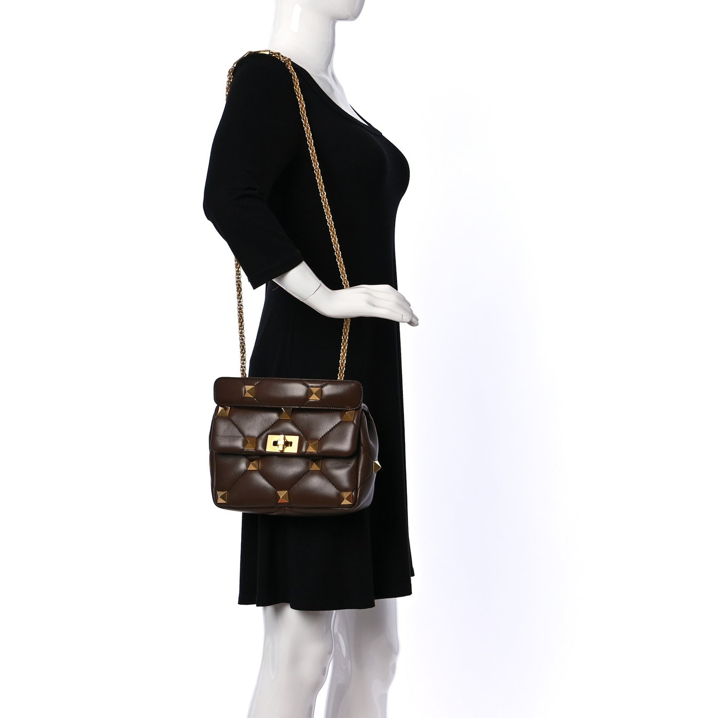 Nappa Medium Roman Stud Shoulder Bag Teak Brown