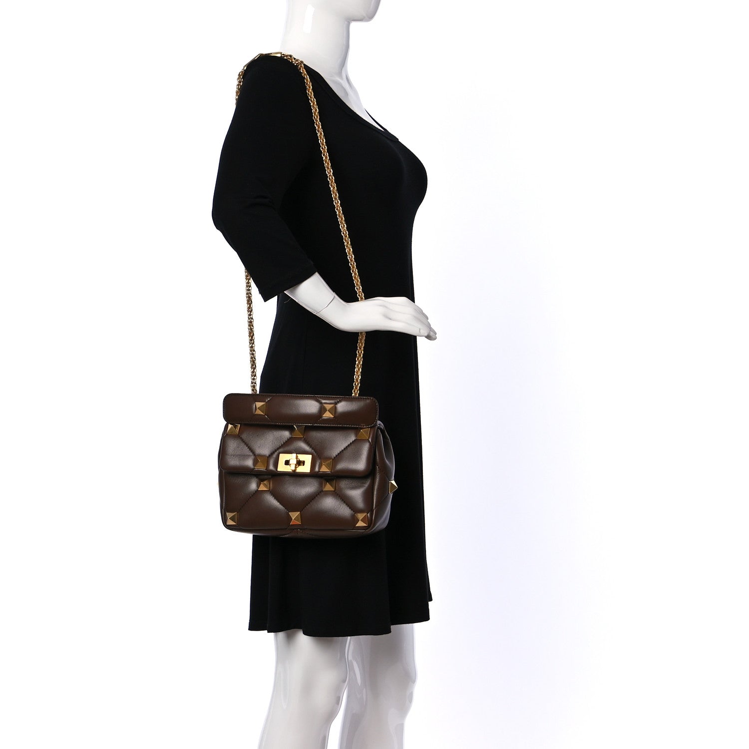 Valentino Garavani Nappa Medium Roman Stud Shoulder Bag Teak Brown 2 of 10