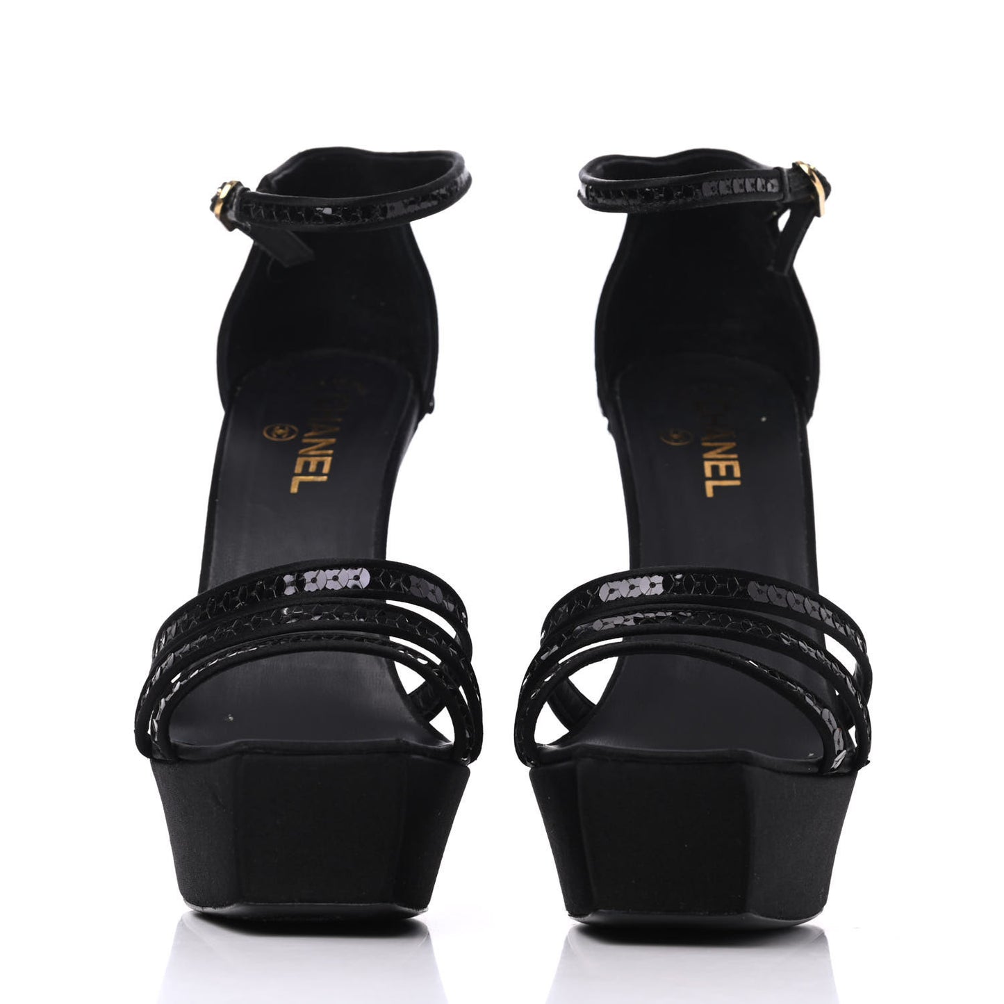 Satin Sequin Platform Pumps 41 Black