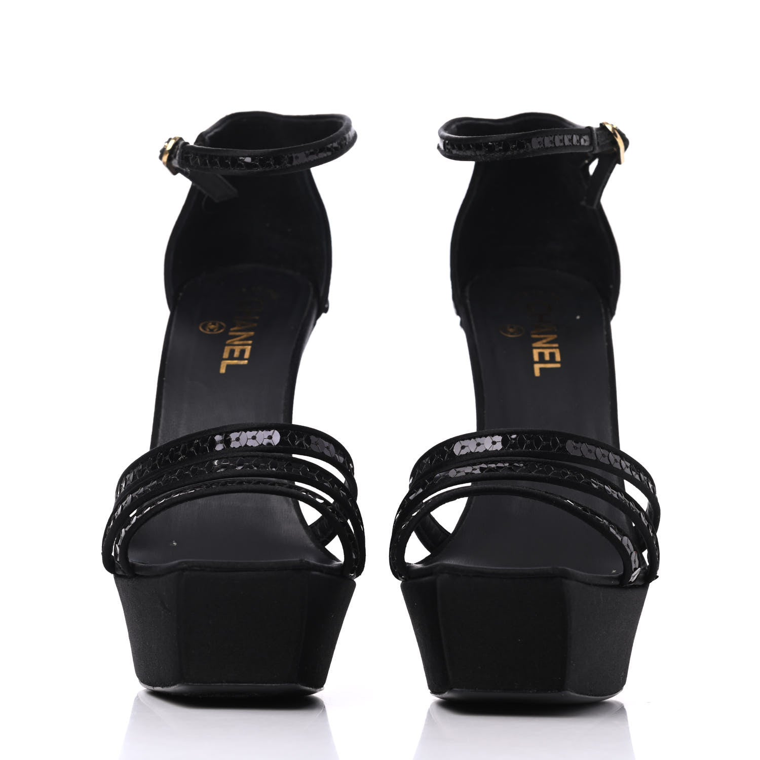 Chanel Satin Sequin Platform Pumps 41 Black 2 of 13