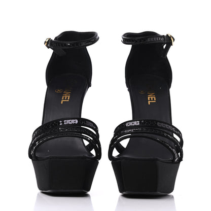 Chanel Satin Sequin Platform Pumps 41 Black 2 of 13