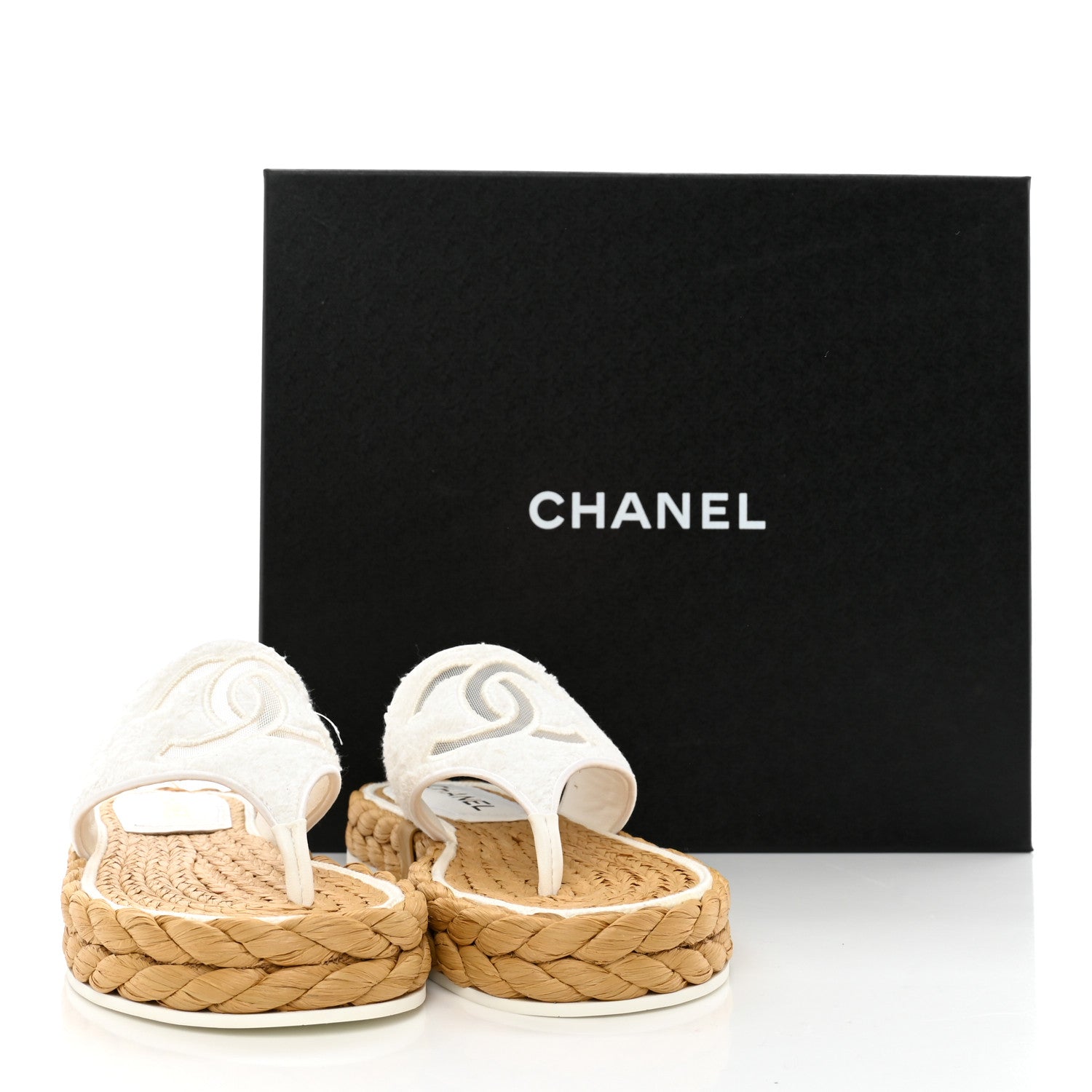Chanel Terry Cloth Raffia CC Logo Thong Sandals 37 White 13 of 13