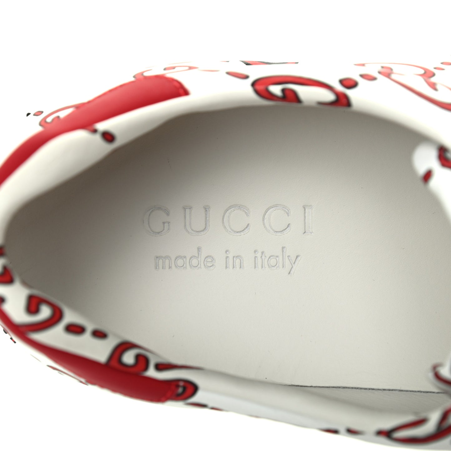 Calfskin GucciGhost Print Mens Ace Sneakers 7.5 White Hibiscus Red