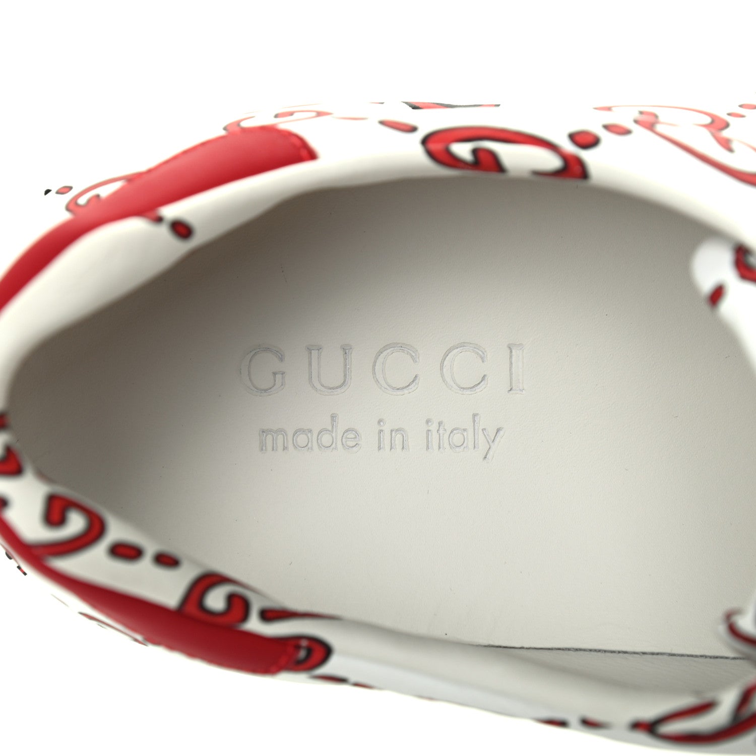 Gucci Calfskin GucciGhost Print Mens Ace Sneakers 7.5 White Hibiscus Red 7 of 15