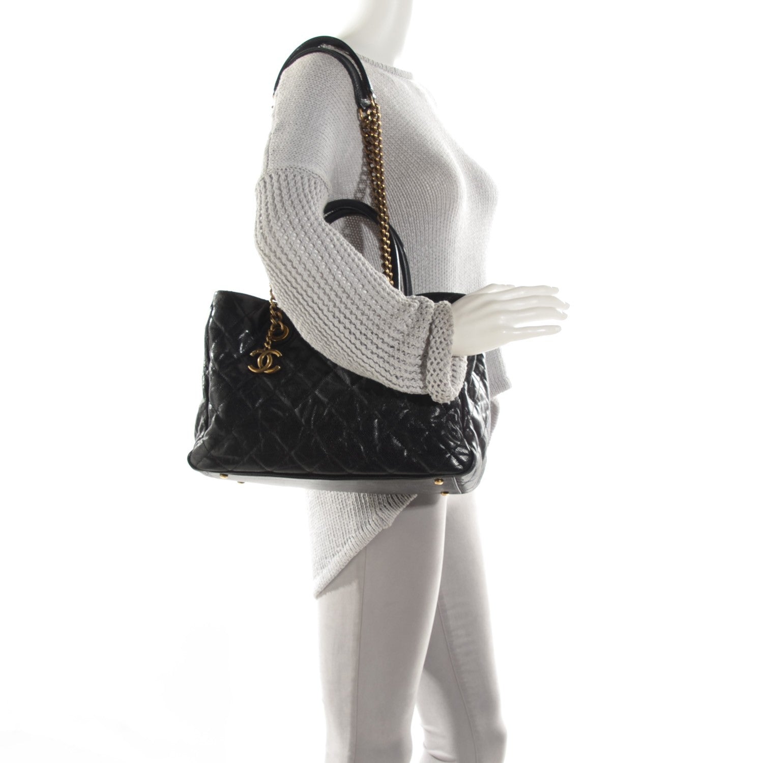 Chanel Glazed Caviar Quilted Small Shiva Tote Black 2 of 7
