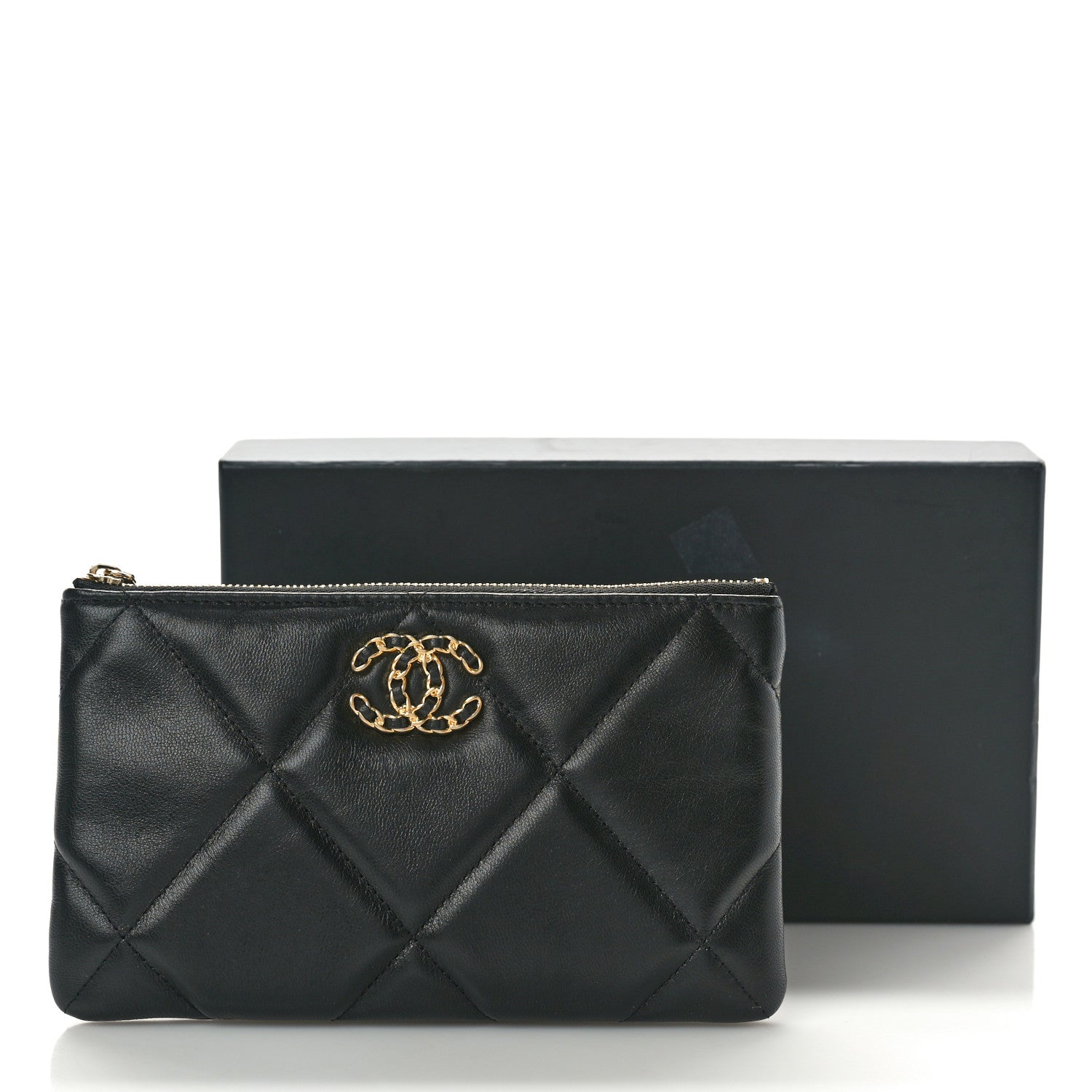 Chanel Shiny Goatskin Quilted Small Chanel 19 Pouch Black 9 of 9
