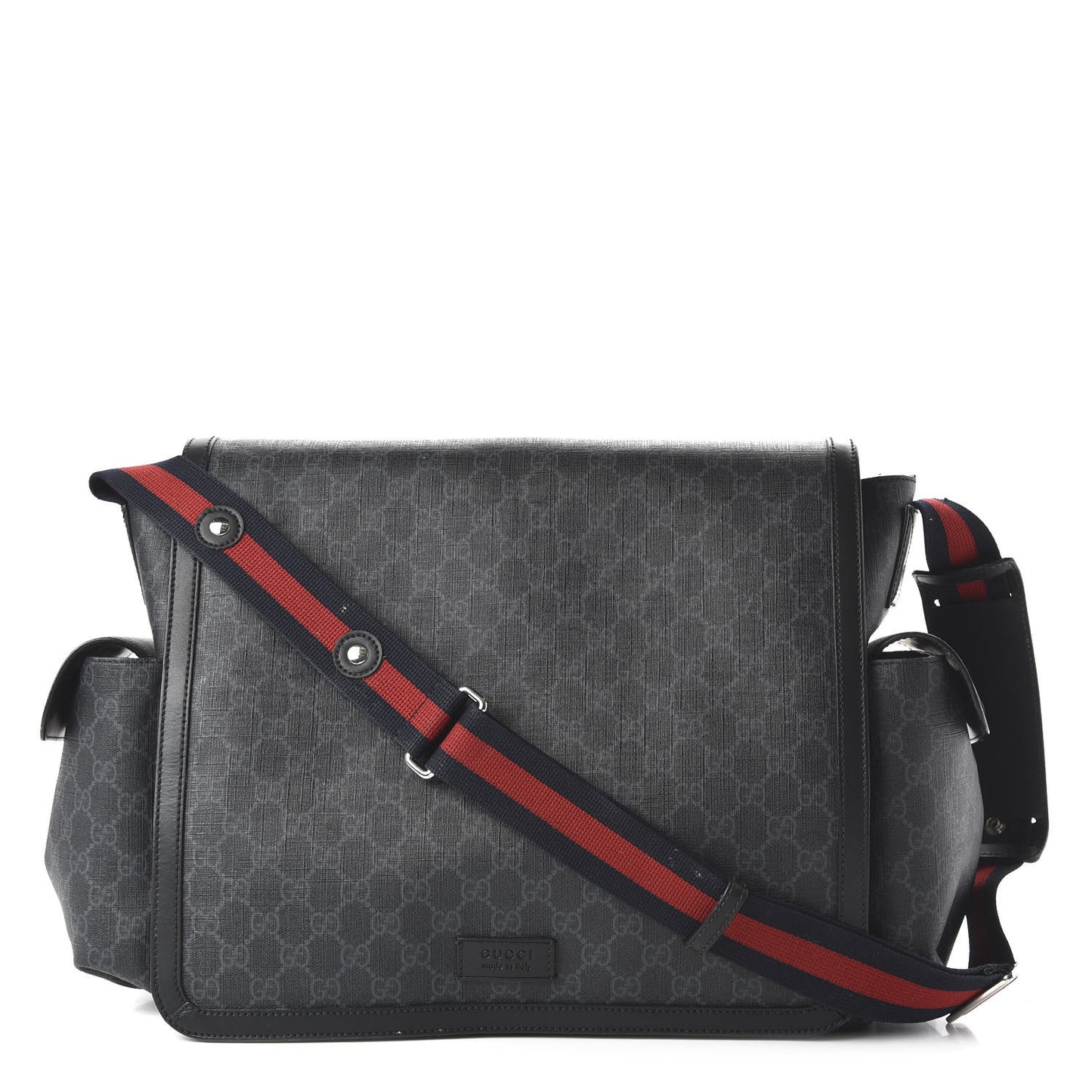 GG Supreme Monogram Web Messenger Diaper Bag Black Grey