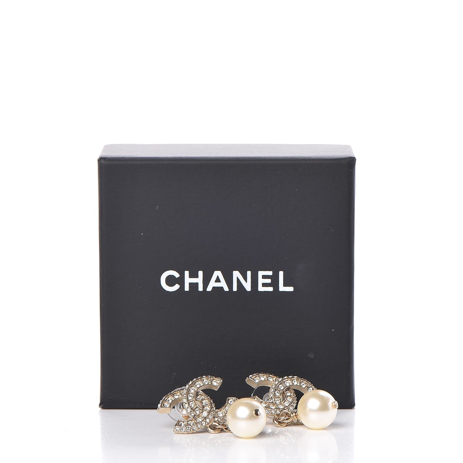 Chanel Crystal Pearl CC Drop Earrings Gold 6 of 6