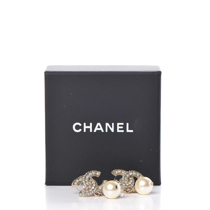 Chanel Crystal Pearl CC Drop Earrings Gold 6 of 6