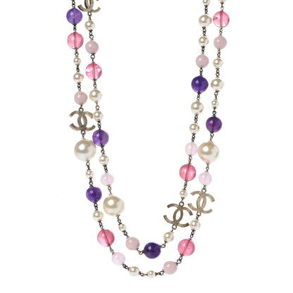 Chanel Pearl Beaded CC Long Necklace Pink Gold 1 of 5