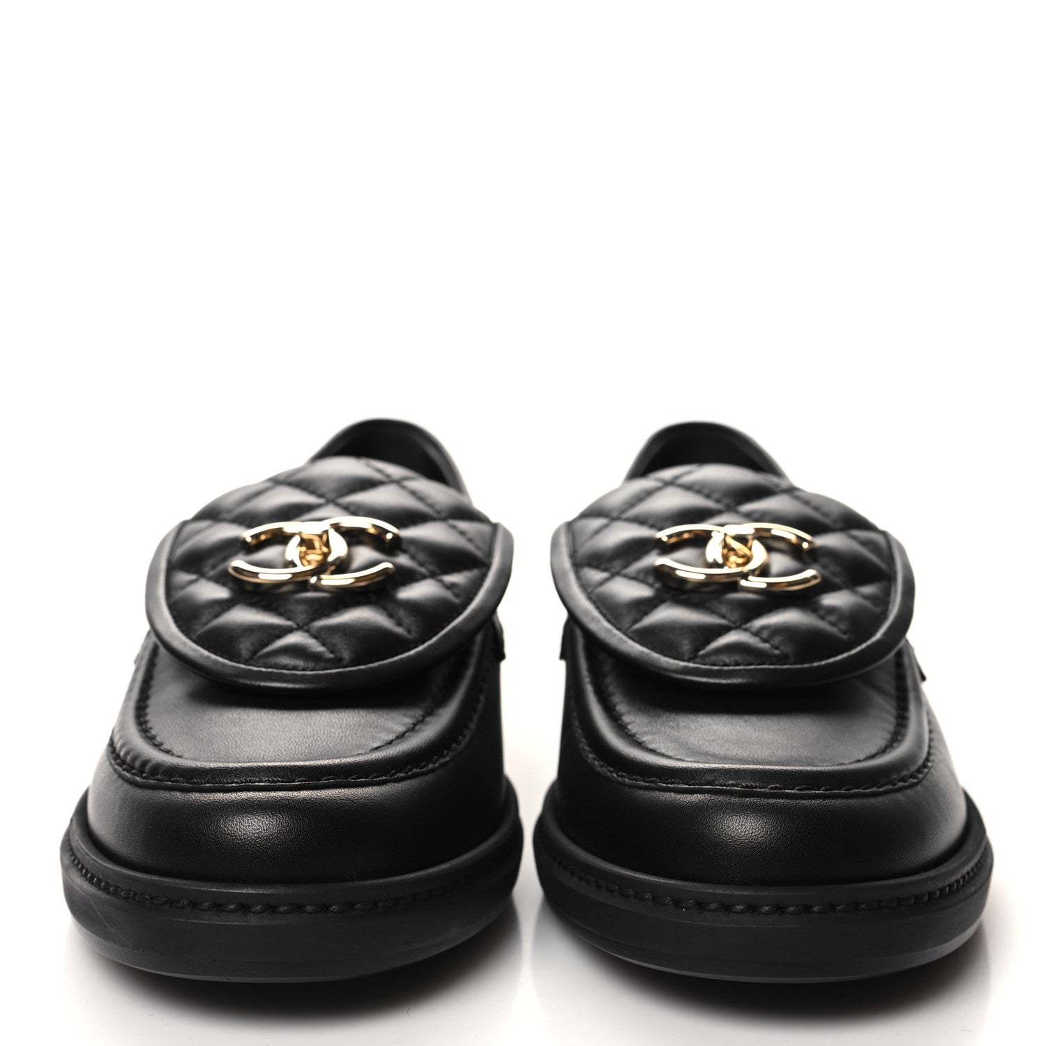 Chanel Lambskin Quilted CC Turnlock Loafers 38.5 Black 2 of 9