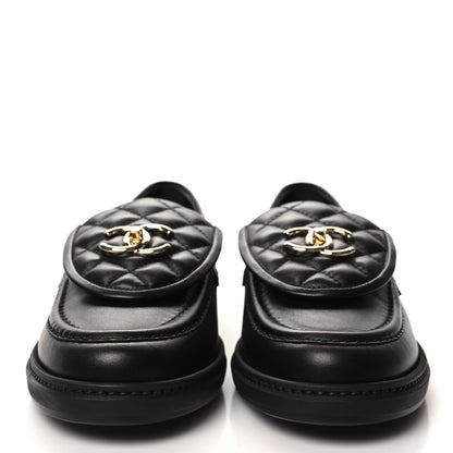 Chanel Lambskin Quilted CC Turnlock Loafers 38.5 Black 2 of 9