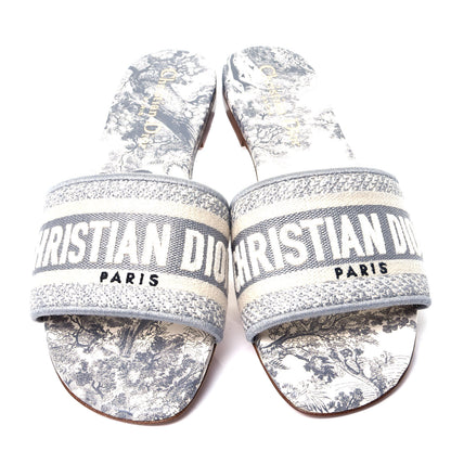 Christian Dior Canvas Toile de Jouy Embroidered Dway Flat Slide Sandals 36 Grey Stone 5 of 10
