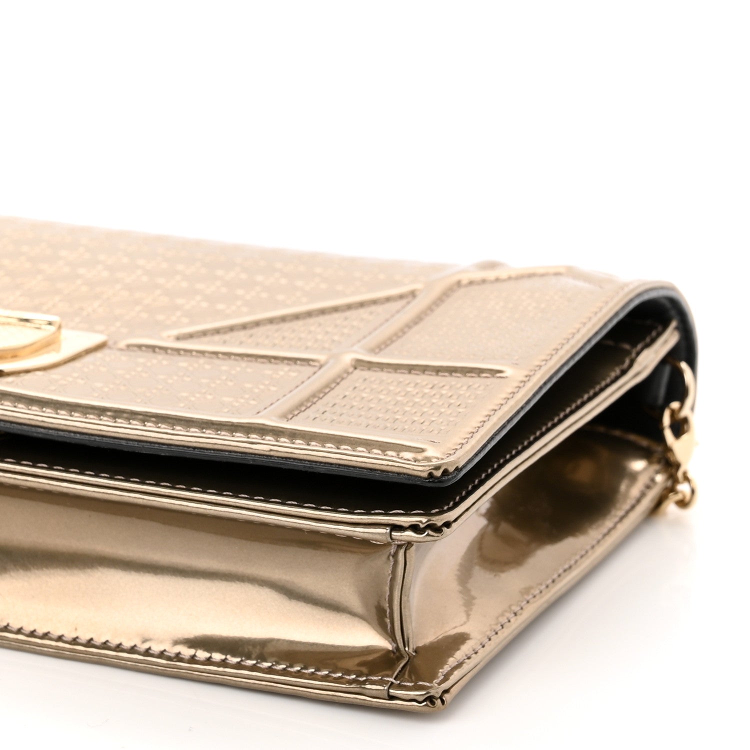 Christian Dior Metallic Patent Micro-Cannage Diorama Wallet on Chain Pouch Gold 8 of 8
