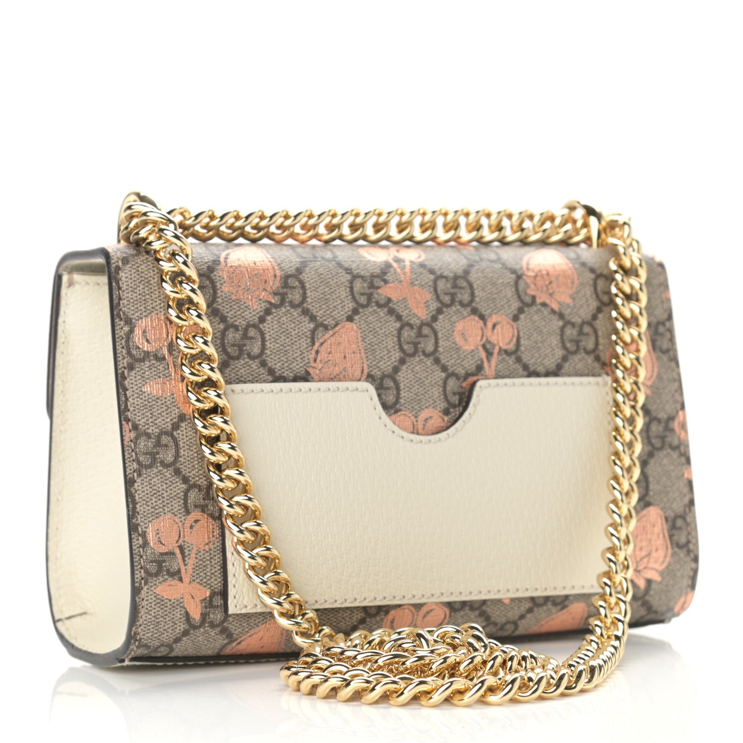 GG Supreme Monogram Berry Textured Dollar Calfskin Small Padlock Shoulder Bag Beige Ebony Light Copper Mystic White