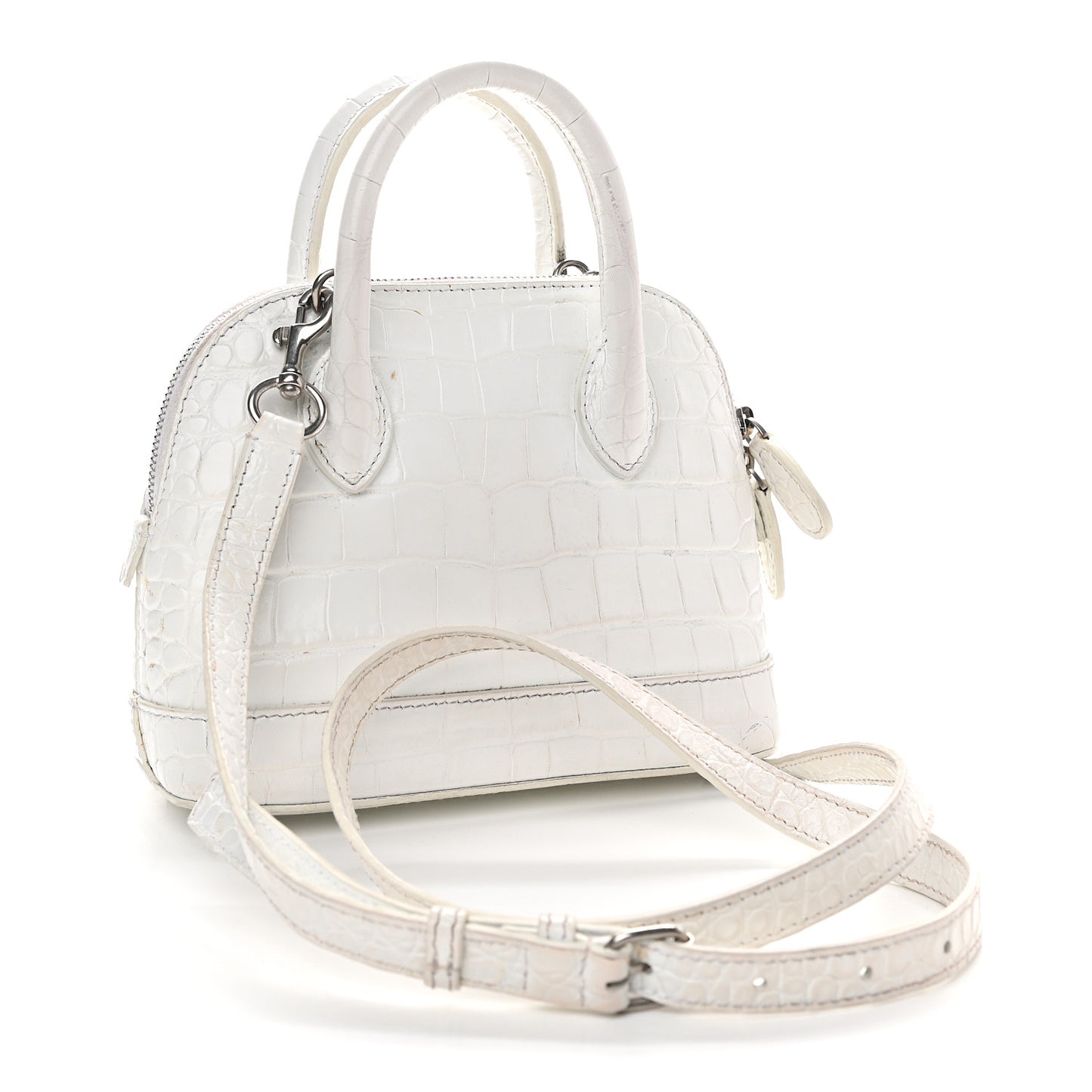 Calfskin Crocodile Embossed XXS Ville Top Handle Bag White Black