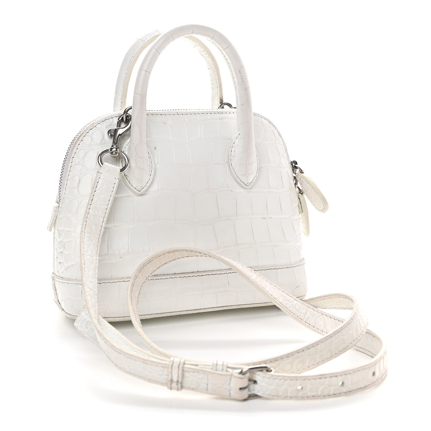 Balenciaga Calfskin Crocodile Embossed XXS Ville Top Handle Bag White Black 3 of 14