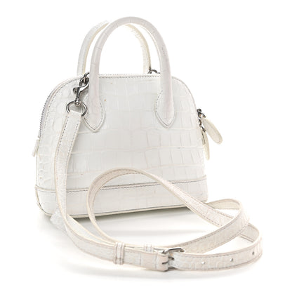 Balenciaga Calfskin Crocodile Embossed XXS Ville Top Handle Bag White Black 3 of 14