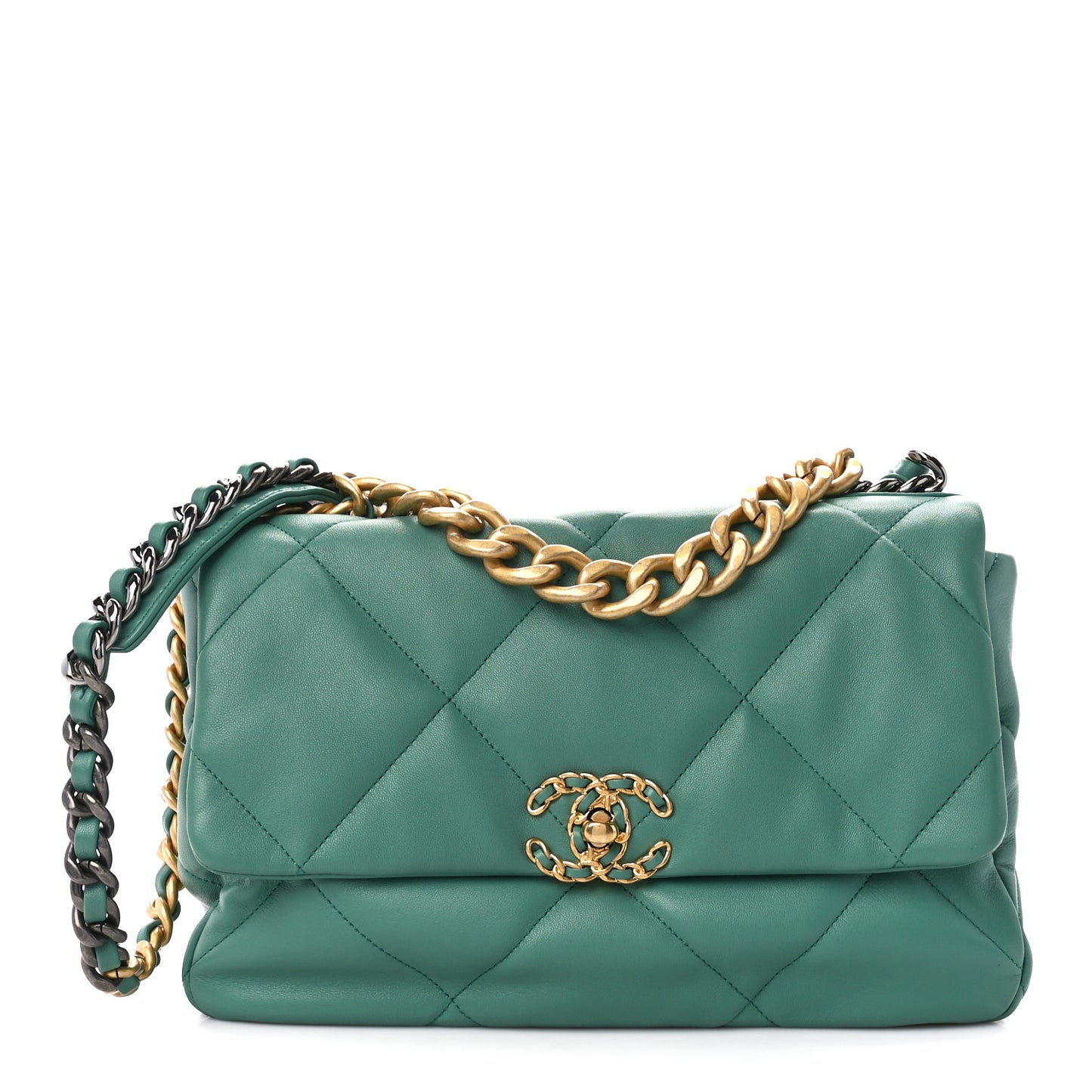 Lambskin Quilted Large Chanel 19 Flap Dark Green