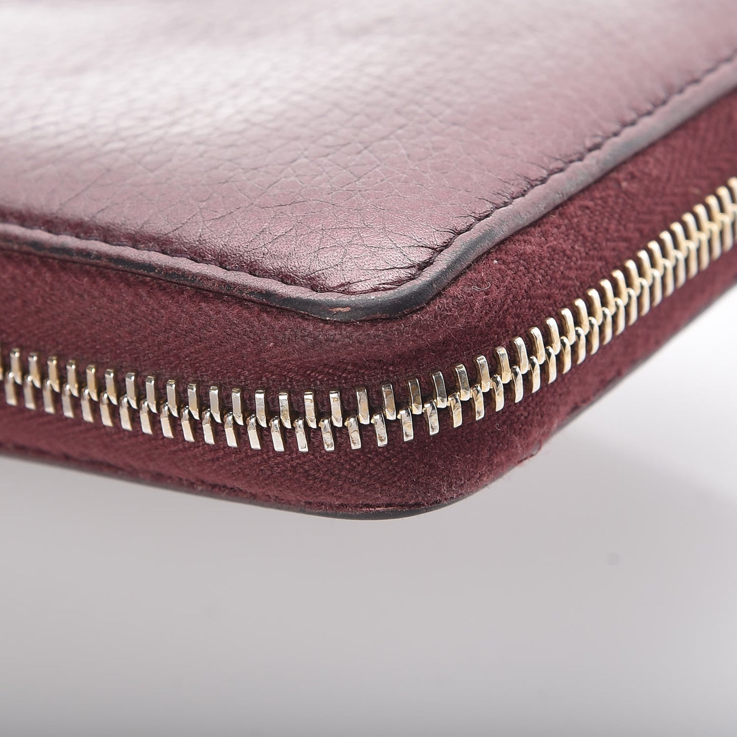 Metallic Cellarius Calfskin Soho Zip Around Wallet Classic Burgundy