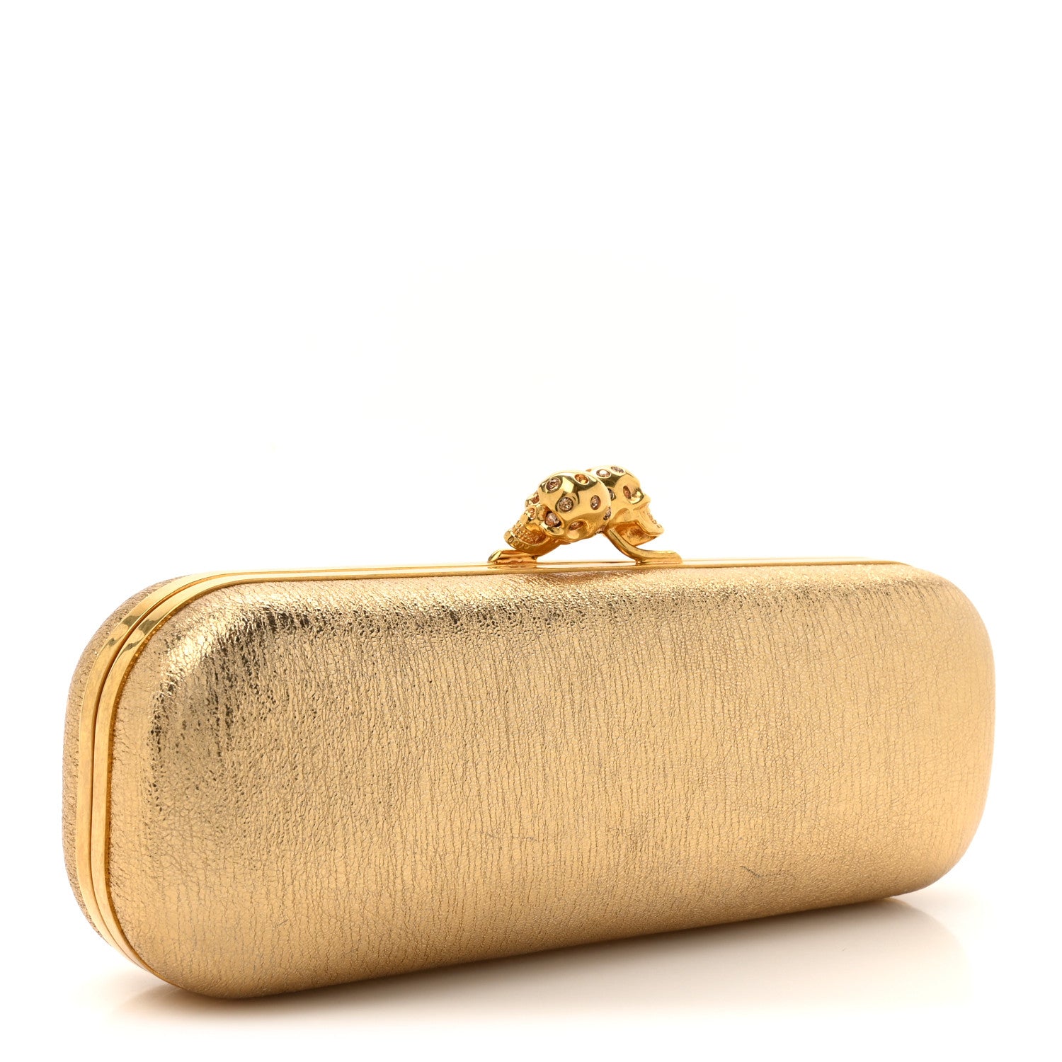 Alexander McQueen Nappa Metallic Twin Skull Box Clutch Gold 3 of 11