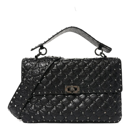 Valentino Garavani Craquele Nappa Large Rockstud Spike Shoulder Bag Black 1 of 9