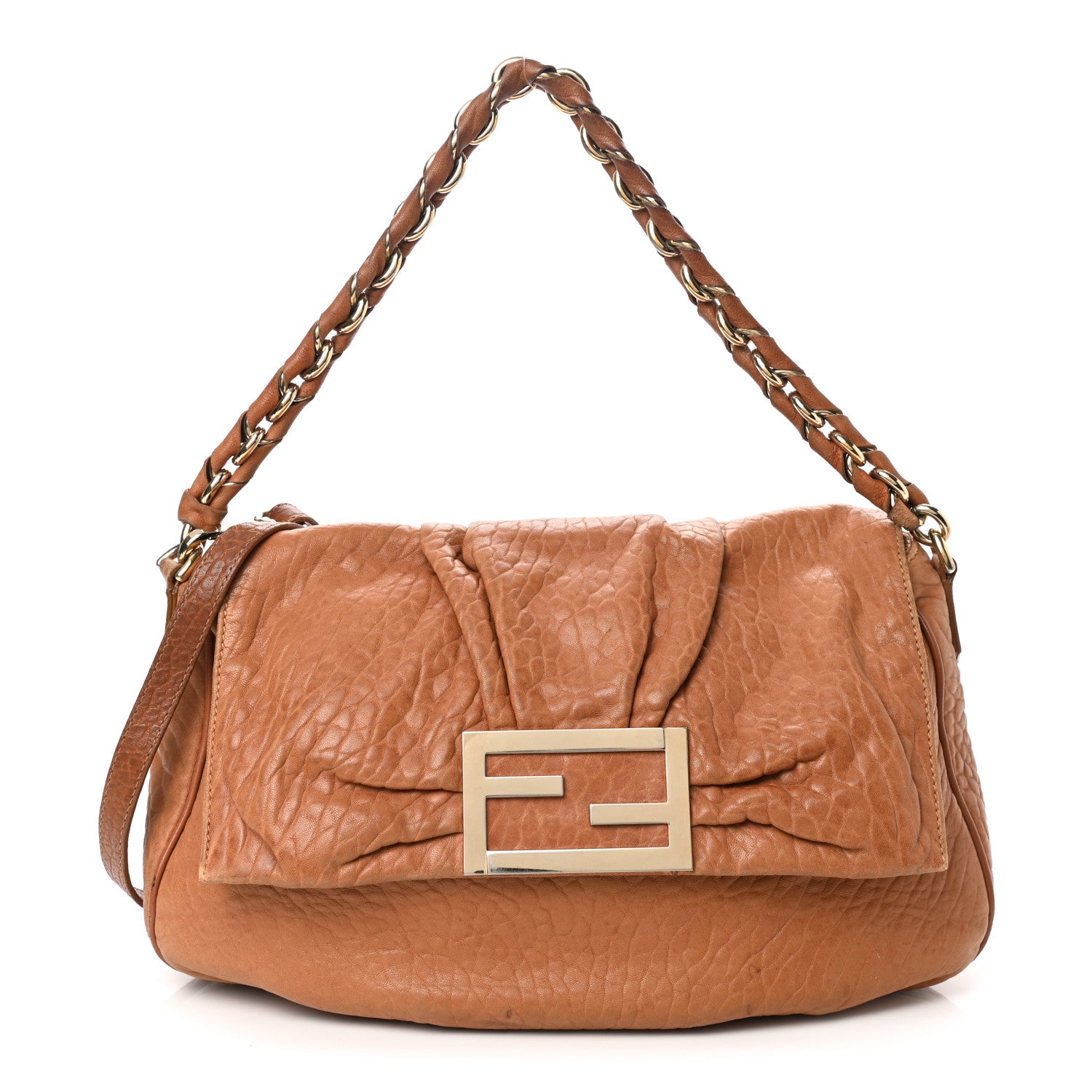 Fendi Crinkled Lambskin Mia Shoulder Flap Camel 1 of 22