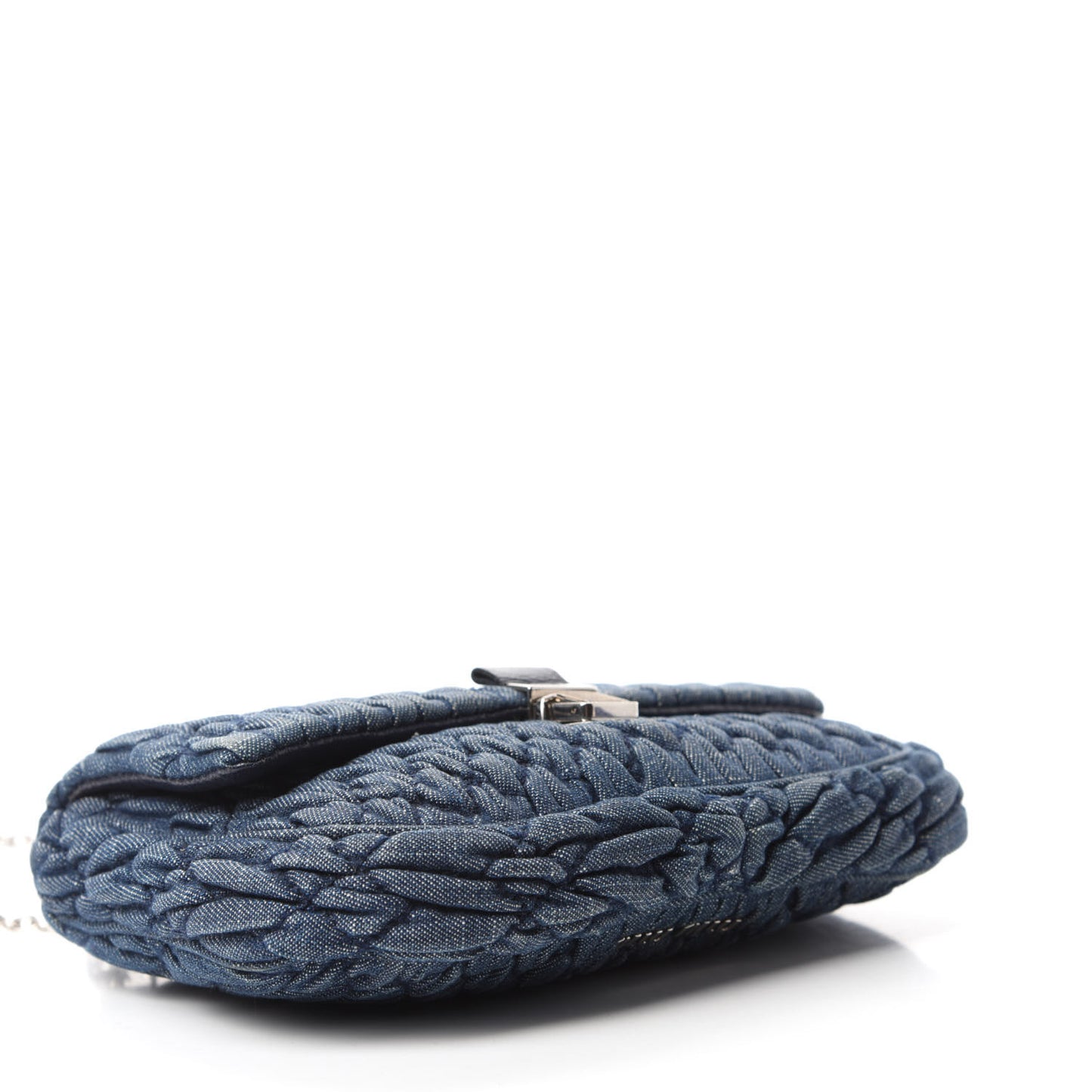 Denim Matelasse Crystal Chain Crossbody Bag Blue