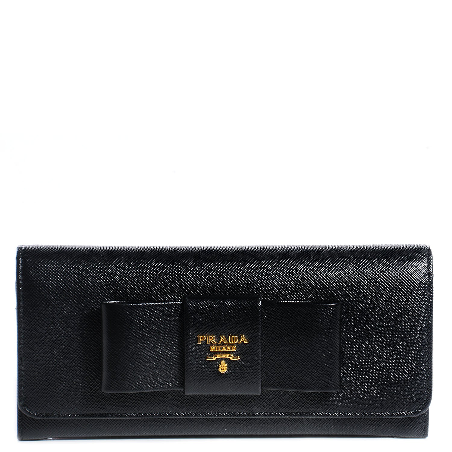 Prada Saffiano Bow Continental Wallet Nero Black 1 of 7