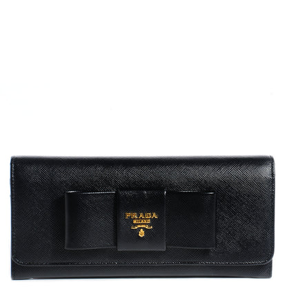 Prada Saffiano Bow Continental Wallet Nero Black 1 of 7