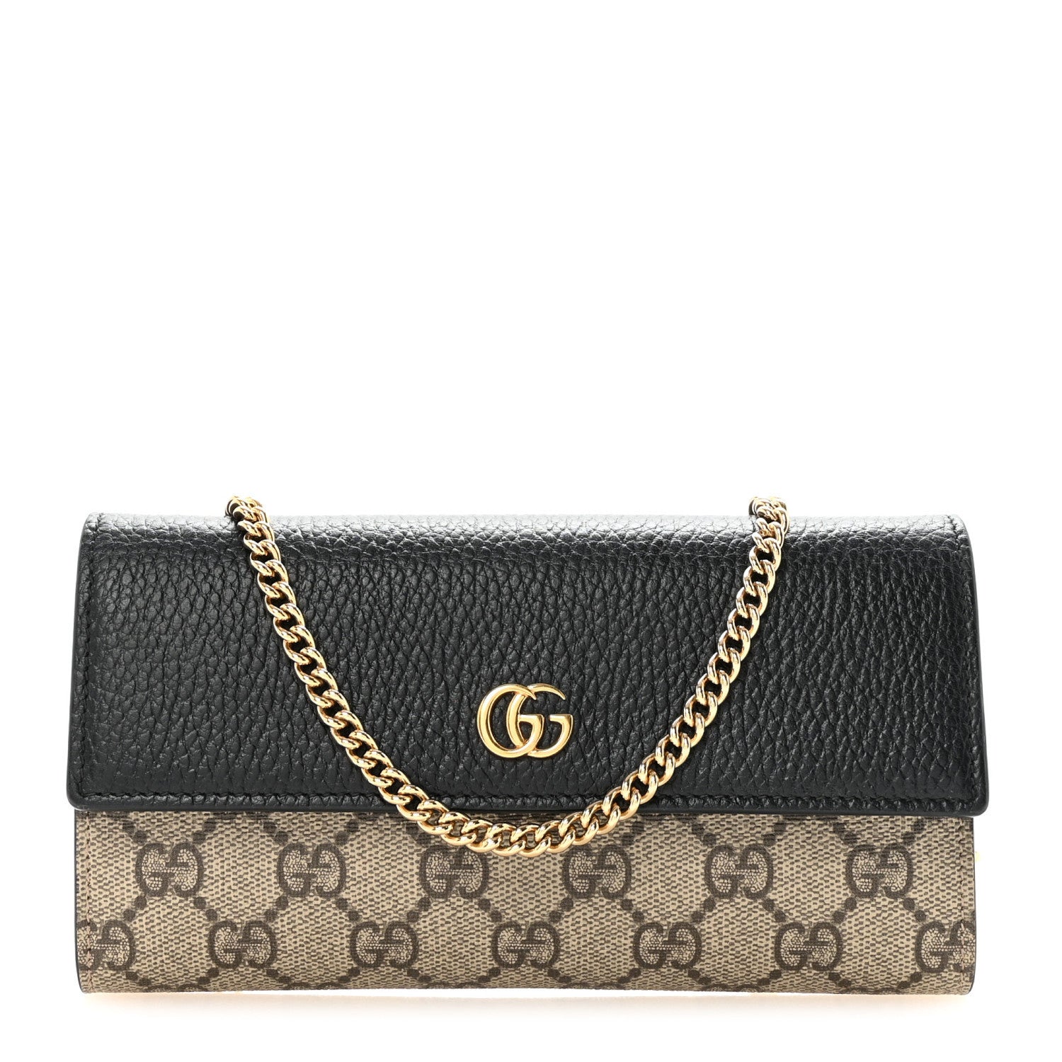 Gucci Dollar Calfskin GG Supreme Monogram Petite GG Marmont Wallet Chain Bag Black Beige Ebony 1 of 10