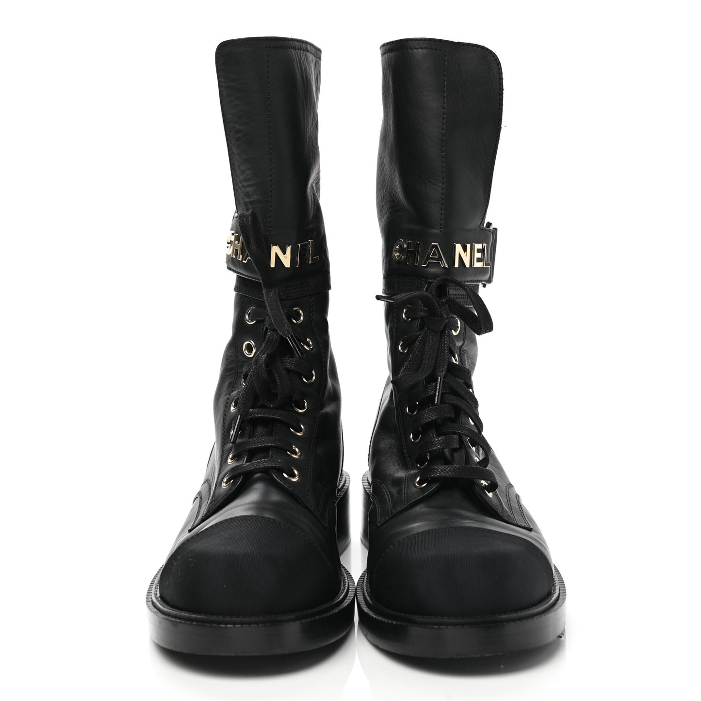 Shiny Calfskin Lace Up Combat Boots 40 Black