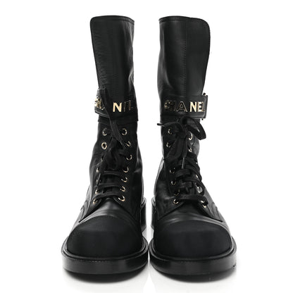 Chanel Shiny Calfskin Lace Up Combat Boots 40 Black 2 of 9