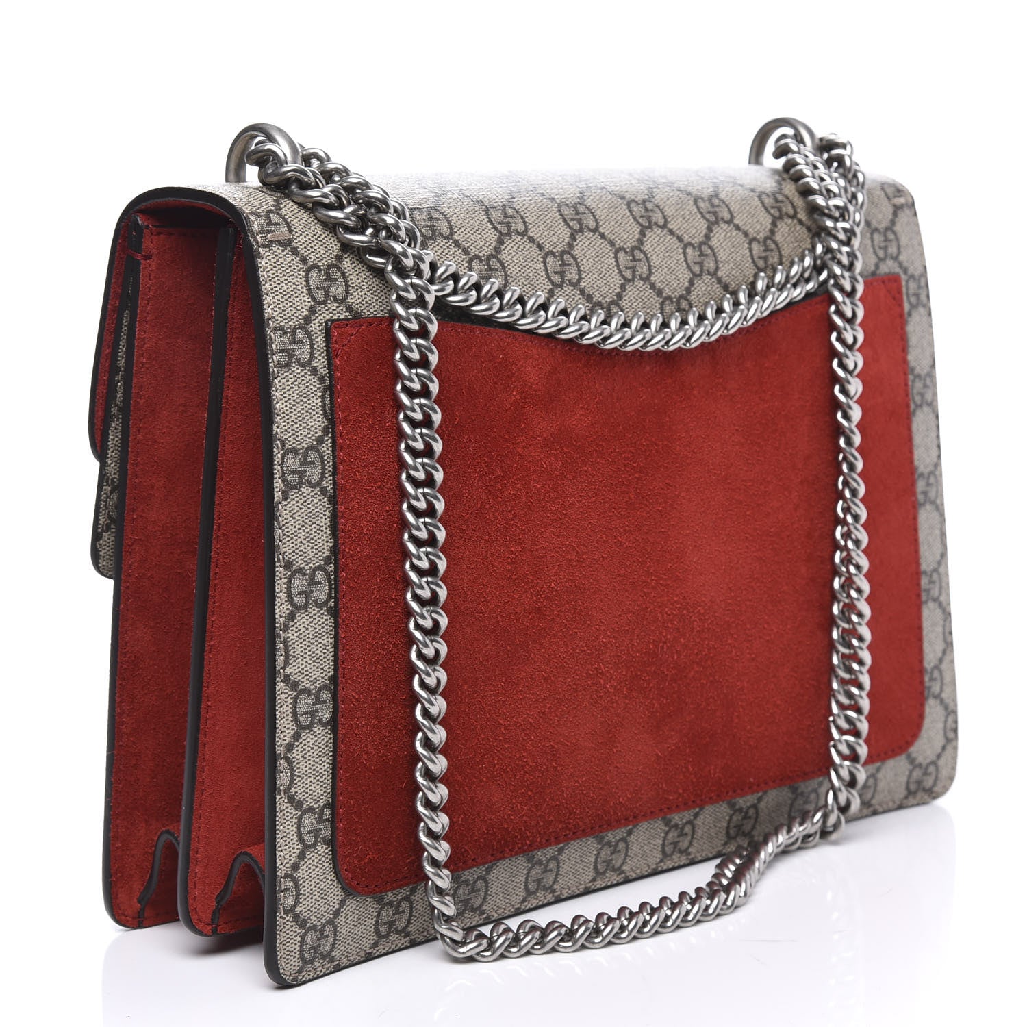 Gucci GG Supreme Monogram Suede Cudu Medium Dionysus Shoulder Bag Beige Ebony Vulcanic Red 2 of 12