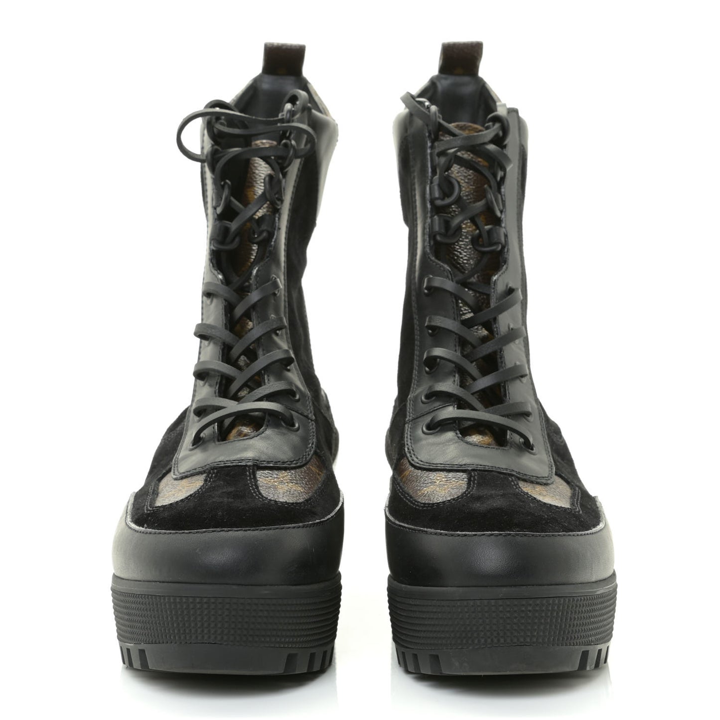 Suede Calfskin Monogram Laureate Platform Desert Boots 42 Black